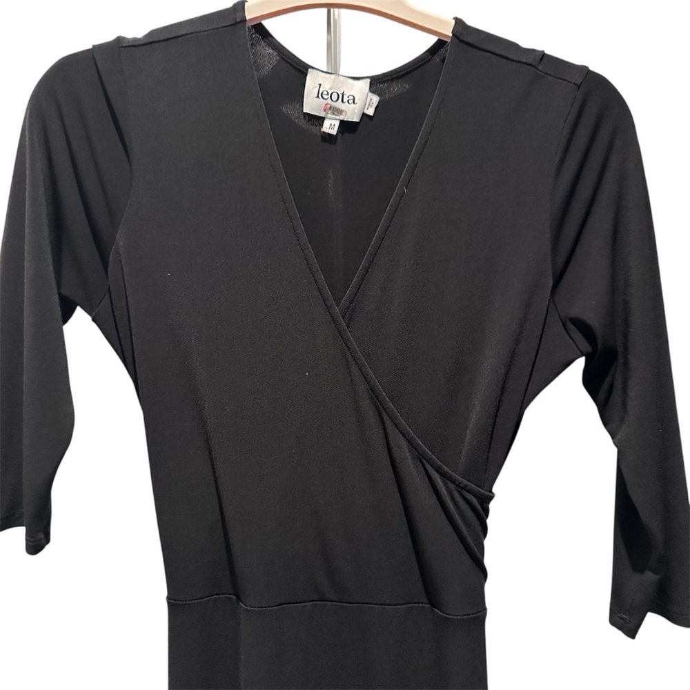 Leota Black Perfect Wrap Maxi 3/4 Sleeves Dress Medium - Picture 6 of 9